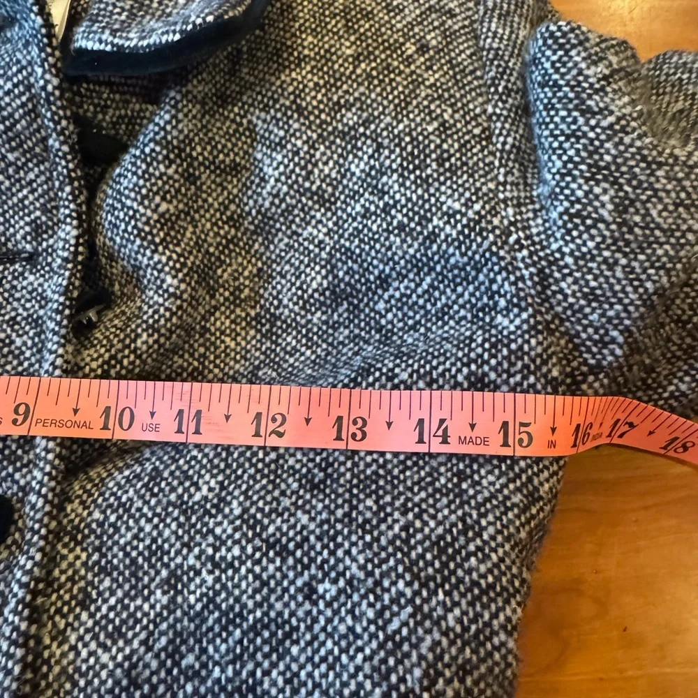 Talbots Kids Girls Size 12 Black White  Herringbone Wool Blend Knee Length  Coat